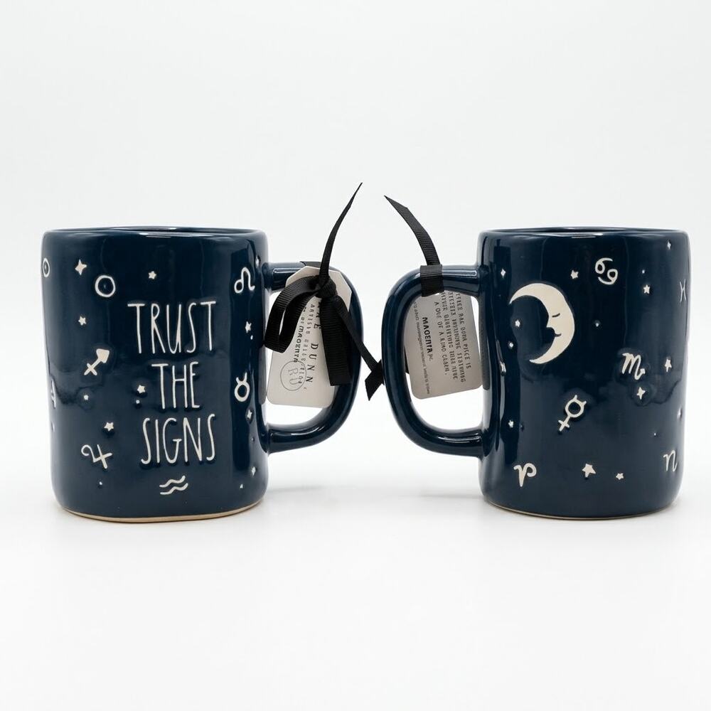 Rae Dunn Trust The Signs Zodiac Astrology Coffee Mug Navy Blue Ceramic NWT
